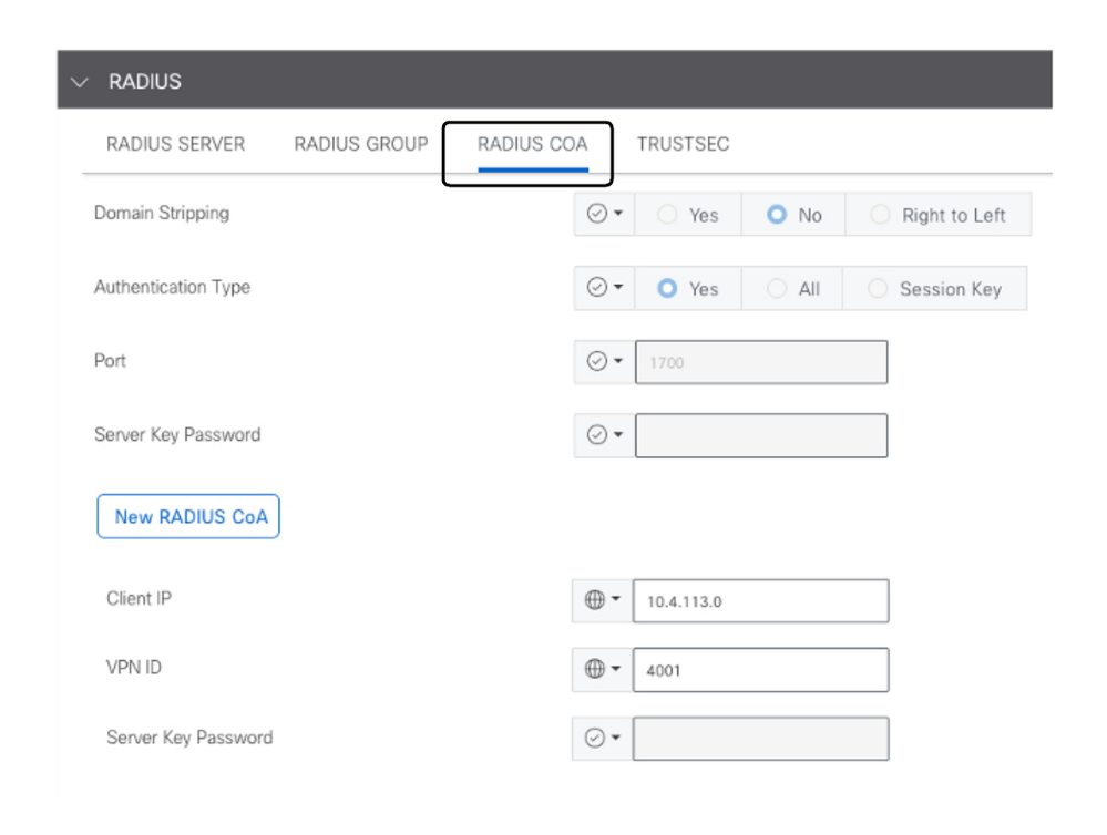 RADIUS COA Configuration