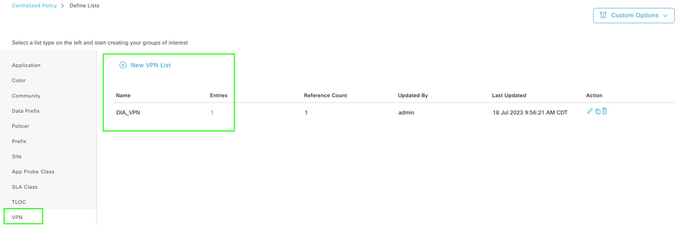 Centralized Policy Custom VPN List