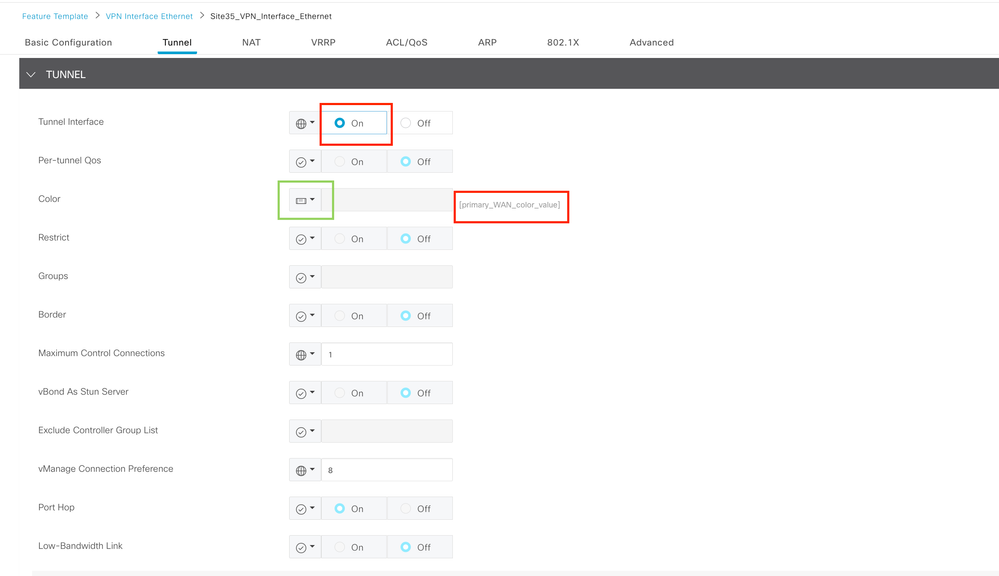 VPN 0 Feature Template Tunnel Interface