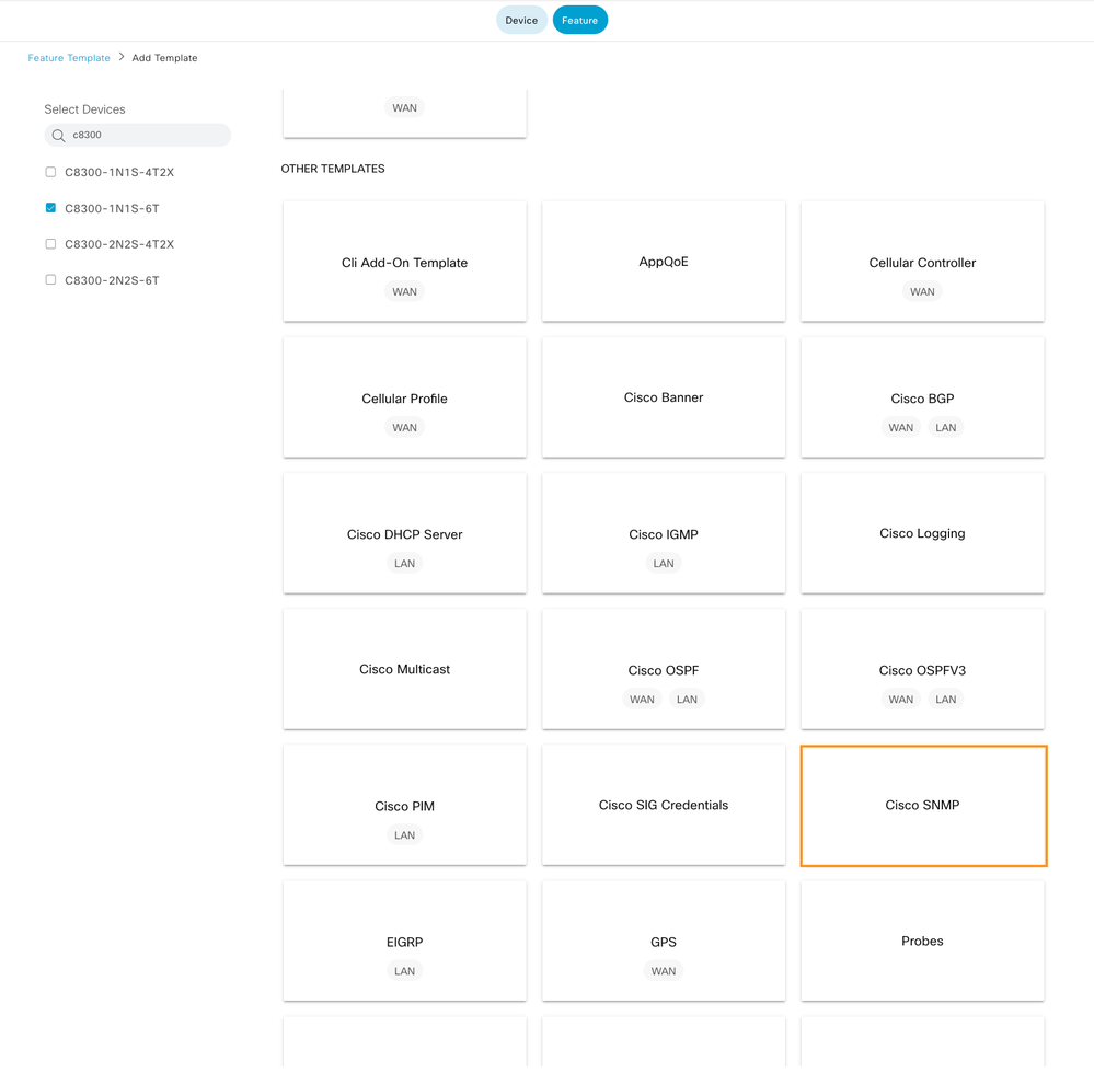 Select SNMP Feature