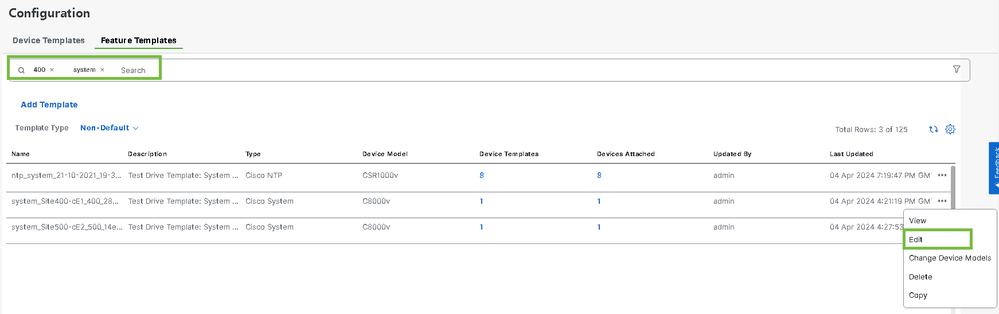 Select Feature Templates