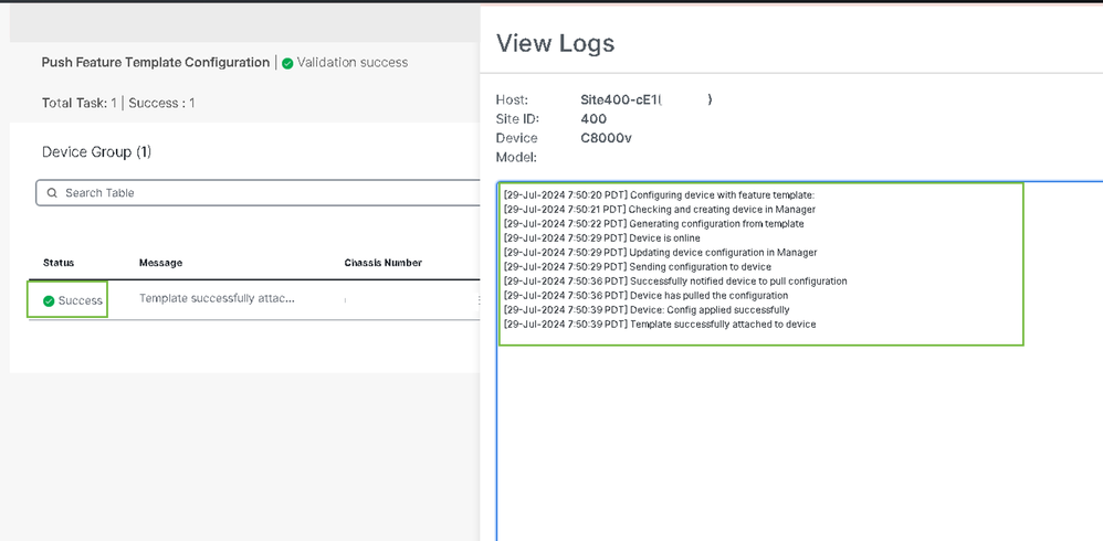 Success and View Logs