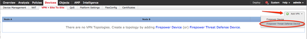 FMC Configuration Site-to-Site VPN - Add FTD