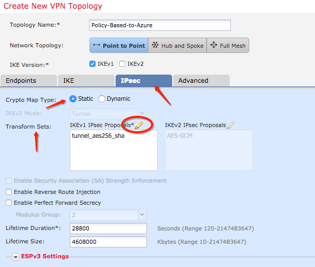 FMC Configuration Site-to-Site VPN - IPSec configuration