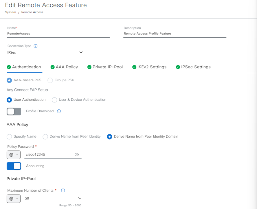 Edit Remote Access Feature