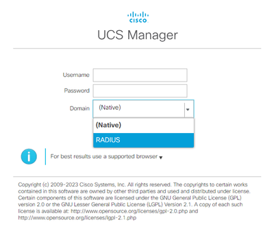 UCS Manager Login Screen with a Separate Authentication Domain