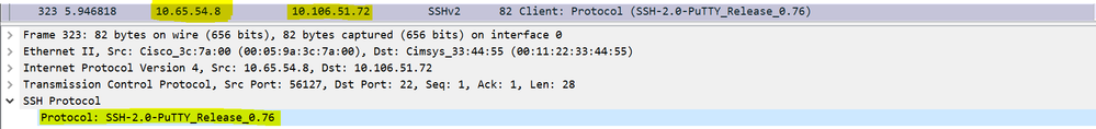 Client Protocol Version is SSH2.0 and Software Version is Putty_0.76.