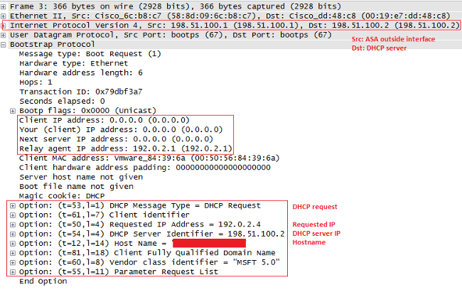 ASA transmet le message DHCPREQUEST au serveur DHCP