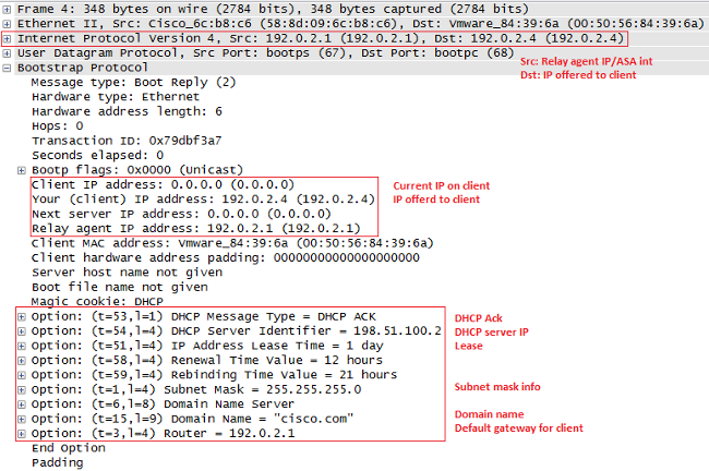 ASA transmet le message DHCPACK du serveur DHCP à vous, ce qui termine la transaction