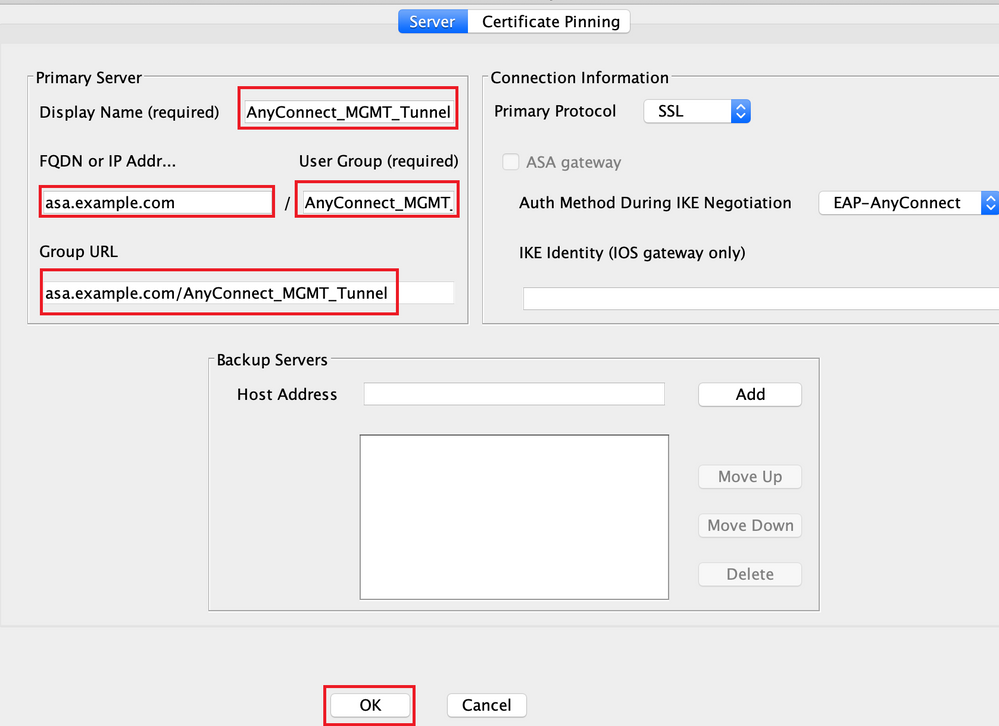 Add the FQDN/IP Address of the ASA