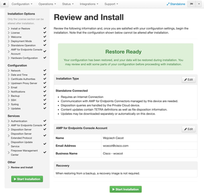 Restore ready page in initial wizard