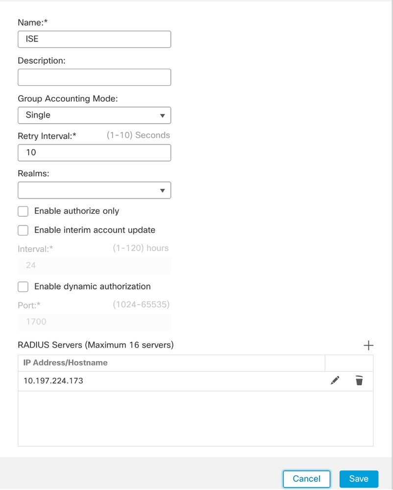 FMC - Radius Server Configuration