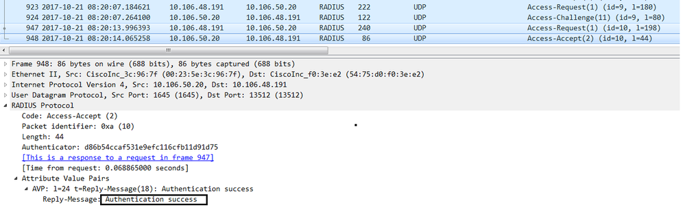 Packet Flow - Access-Accept Packet Sent from Server to the ASA