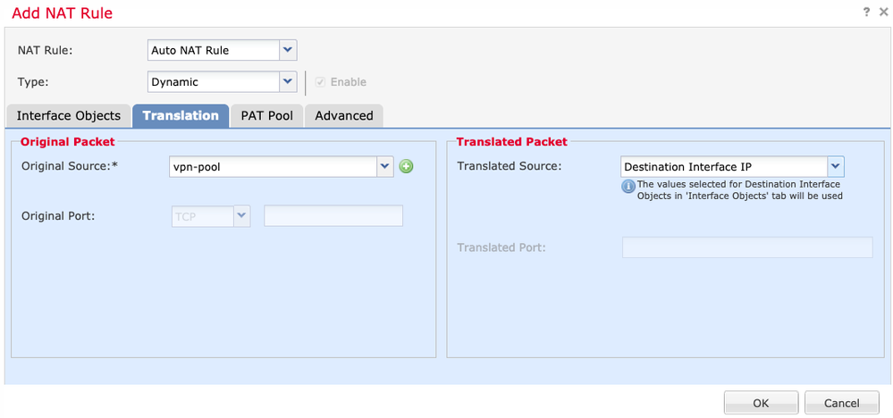 Hairpin NAT Configuratie: Bron/bestemming object en interface configuratie