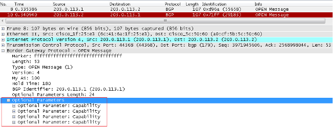 Peers Exchange BGP OPEN Messages and Negotiate Parameters