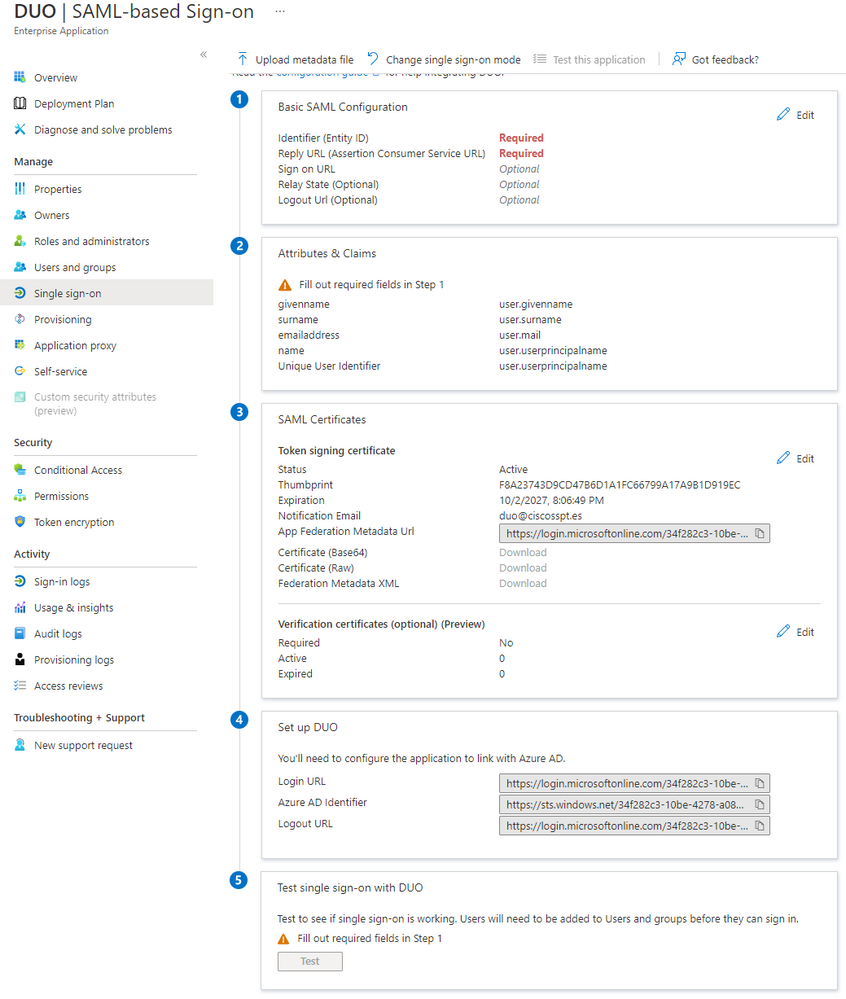 Azure SSO Setup with DUO