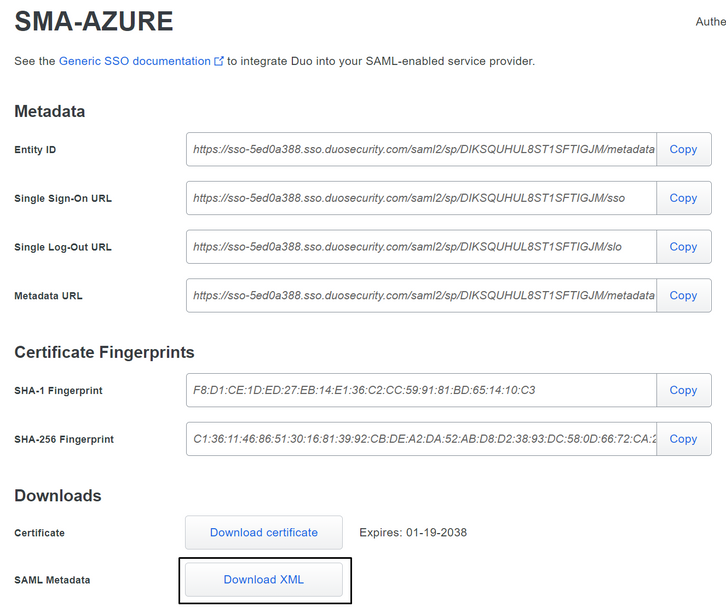 DUO Download IdP Metadata