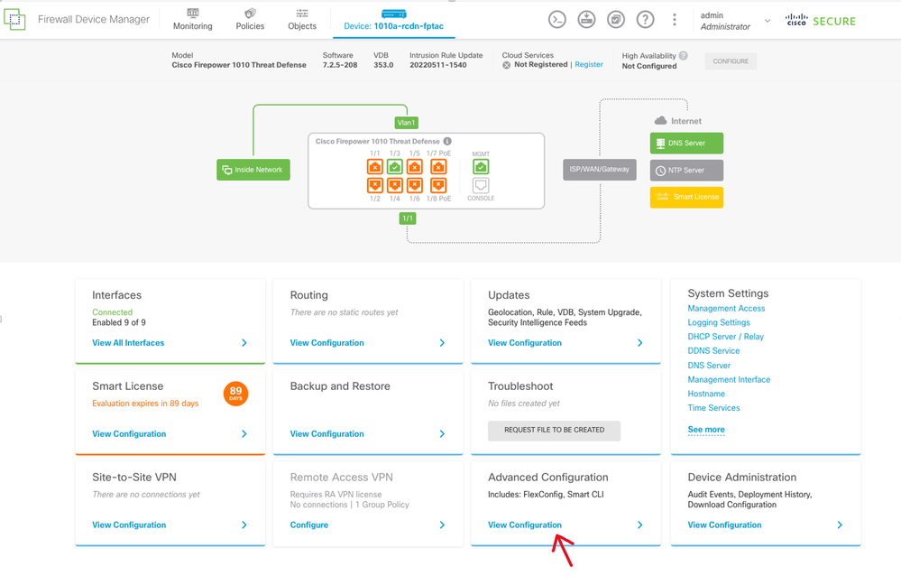 Configurazione avanzata su GUI FDM