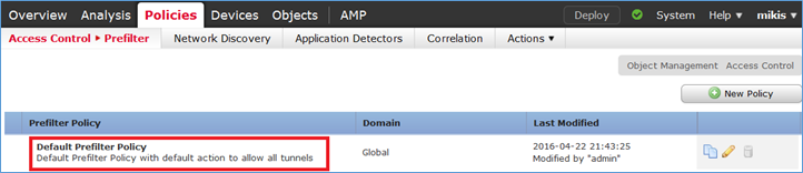 Step 1 - Navigate to Policies, Access Control, Prefilter