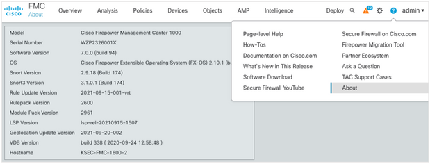 FMC 6.6.1+ Upgrade Tips - About page contains hardware and software details of the FMC device