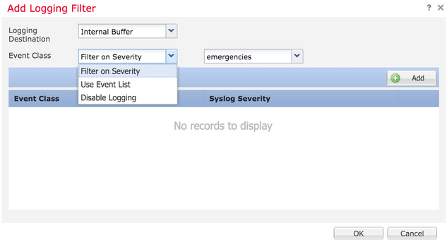 Choose the logging level from the drop-down list.