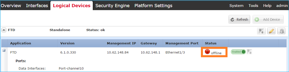 Logical Devices Tab Selected for Each interface