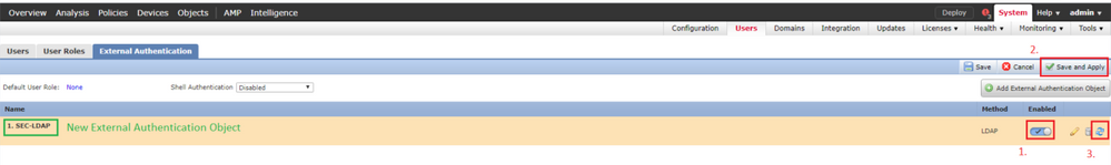 Enable and Save the External Authentication Object in Cisco FMC and FTD