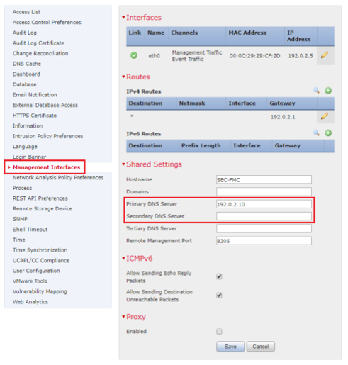 Cisco FMC의 액세스 관리 인터페이스 컨피그레이션