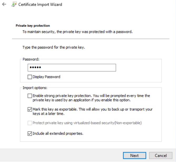 Certificate import wizard step3