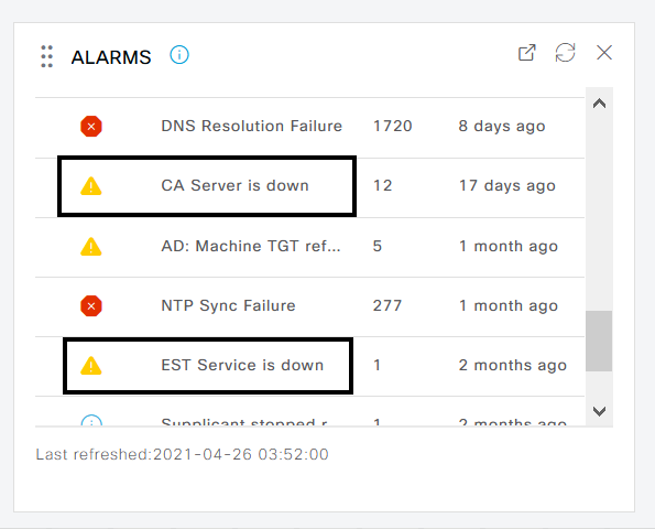 Alarm im Zusammenhang mit CA- und EST-Services