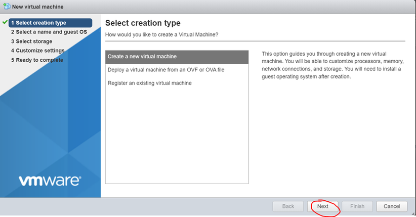 Creating a new VM step 02