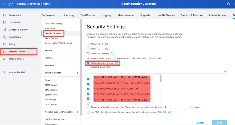 Optie om Cryptors ISE 3.3 uit te schakelen