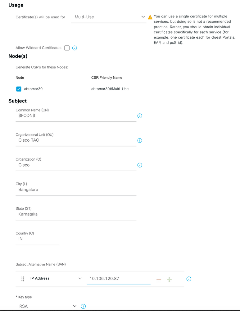 Install a third-party CA certificate in ISE - CSR example for individual server certificate