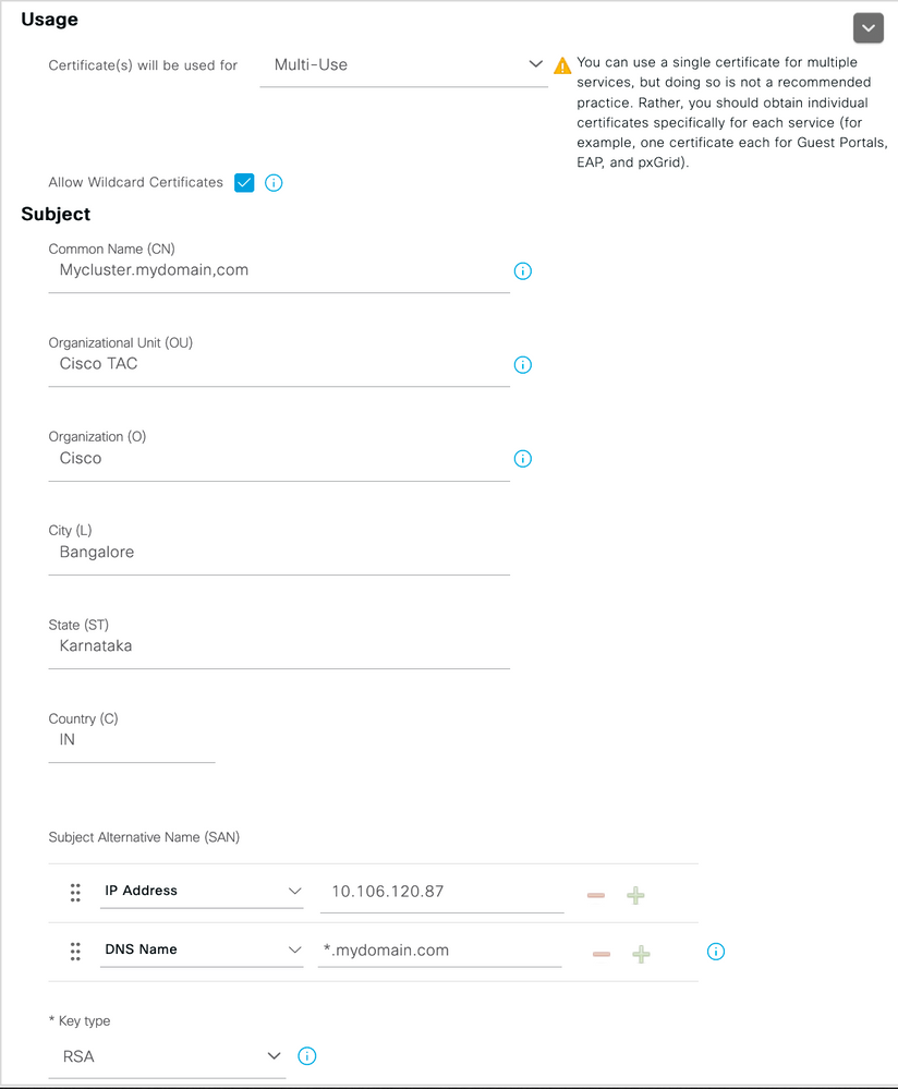 Install a third-party CA certificate in ISE - Wildcard CSR example