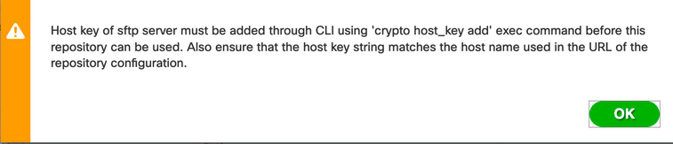 CLI를 사용하여 SFTP 서버 호스트 키를 추가하라는 메시지 프롬프트