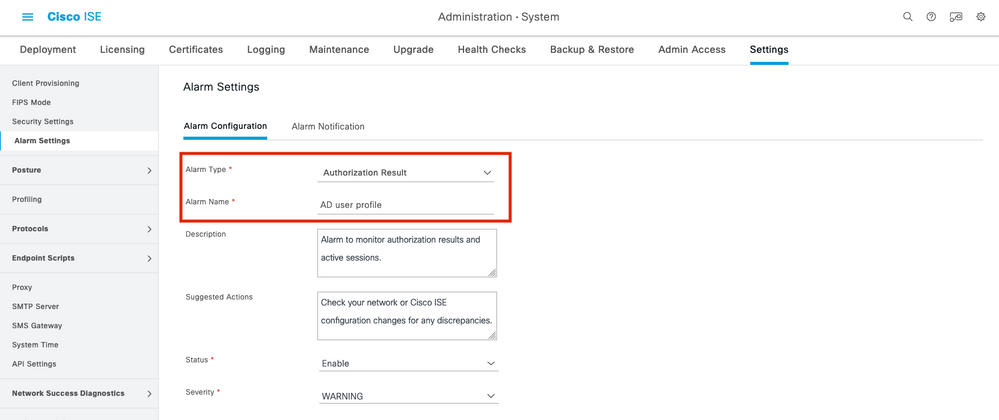 ISE 3.1 Alarms Based on Authorization Results - Configure Alarm