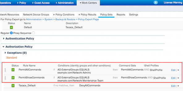 2つの許可ルール（PermitAllCommandsとPermitShowCommands）が設定されています