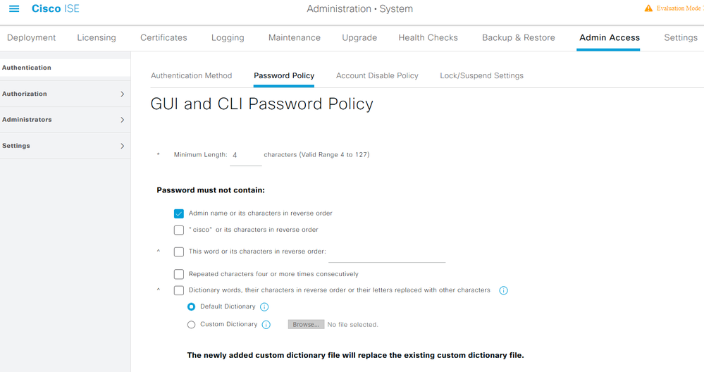 Admin Password Policy