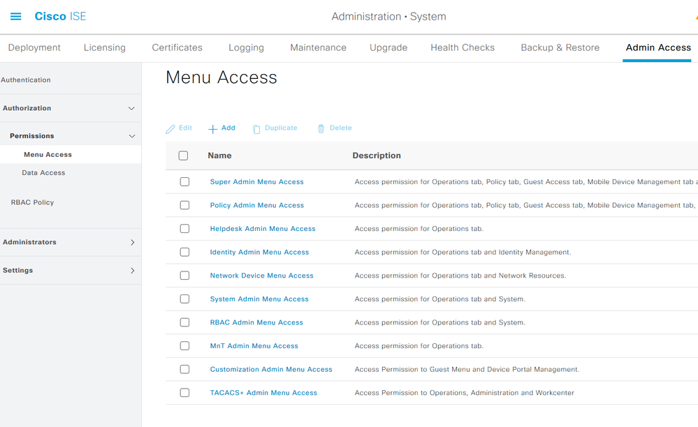 Admin Menu Access