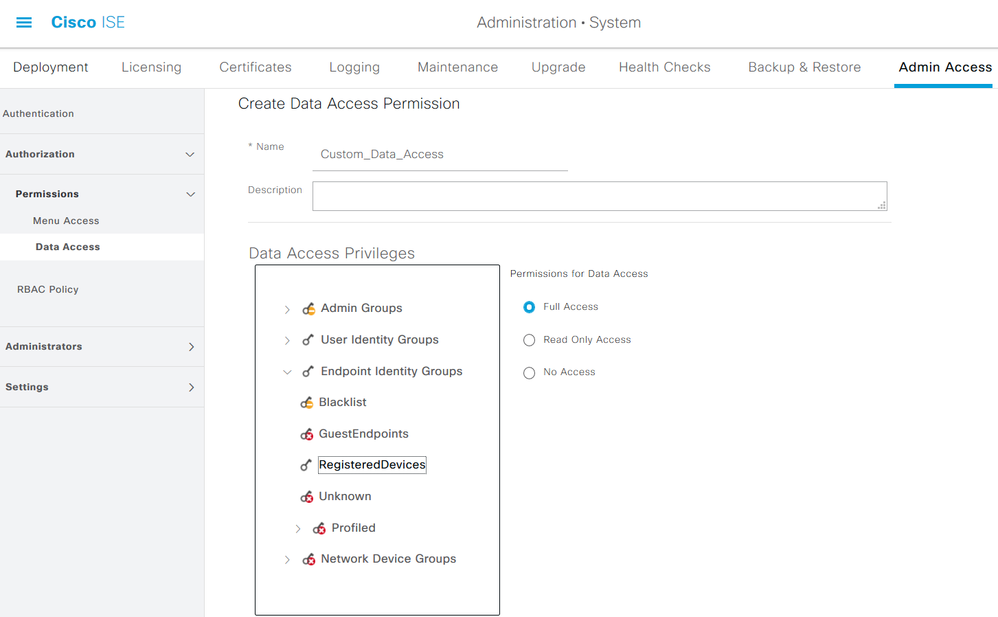 Admin Data Access Configuration