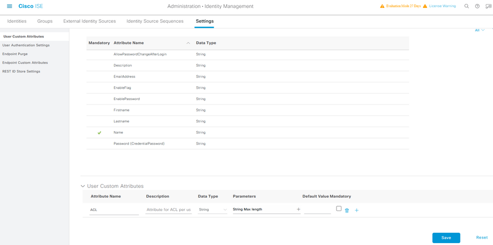 Configure a New Custom User Attribute on ISE