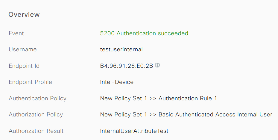 Verify if Requests Hit the Correct Policies in the Overview Section of the Detailed Live Logs - Internal User