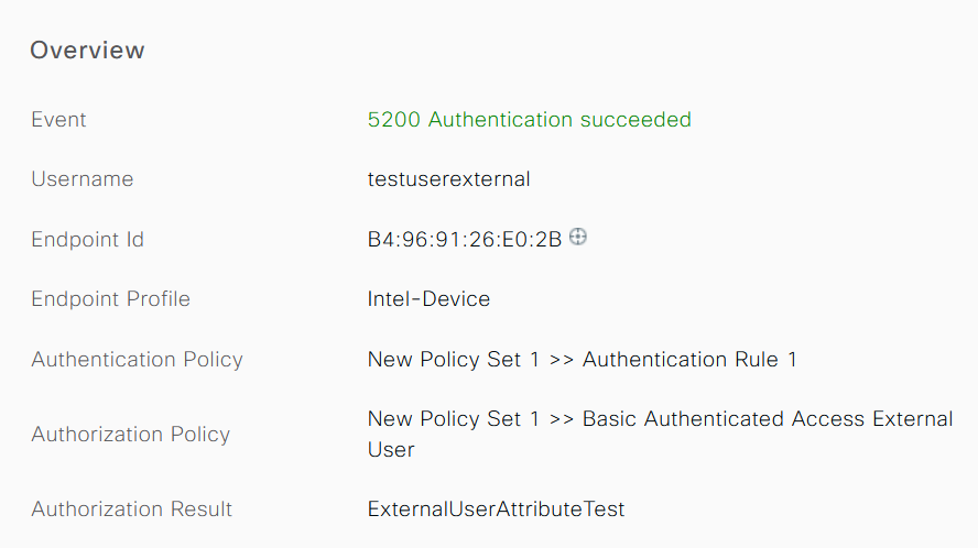 Verify if Requests Hit the Correct Policies in the Overview Section of the Detailed Live Logs - External User