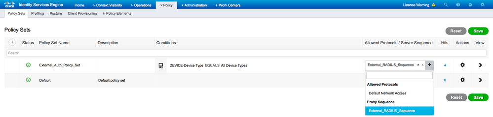 Configure Policy Sets for Sending Requests to External RADIUS Server and Authorization Policies on ISE