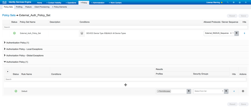 Configure Policy Sets for Sending Requests to External RADIUS Server and Authorization Policies on ISE