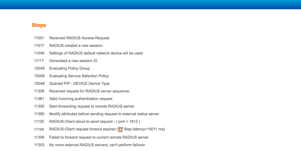 Verify Steps in Authentication Report and Troubleshoot Connectivity Issues with External RADIUS Server