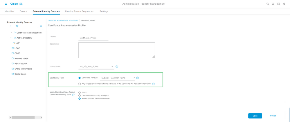 Configure EAP-TLS Authentication with ISE - Certificate Authentication Profile