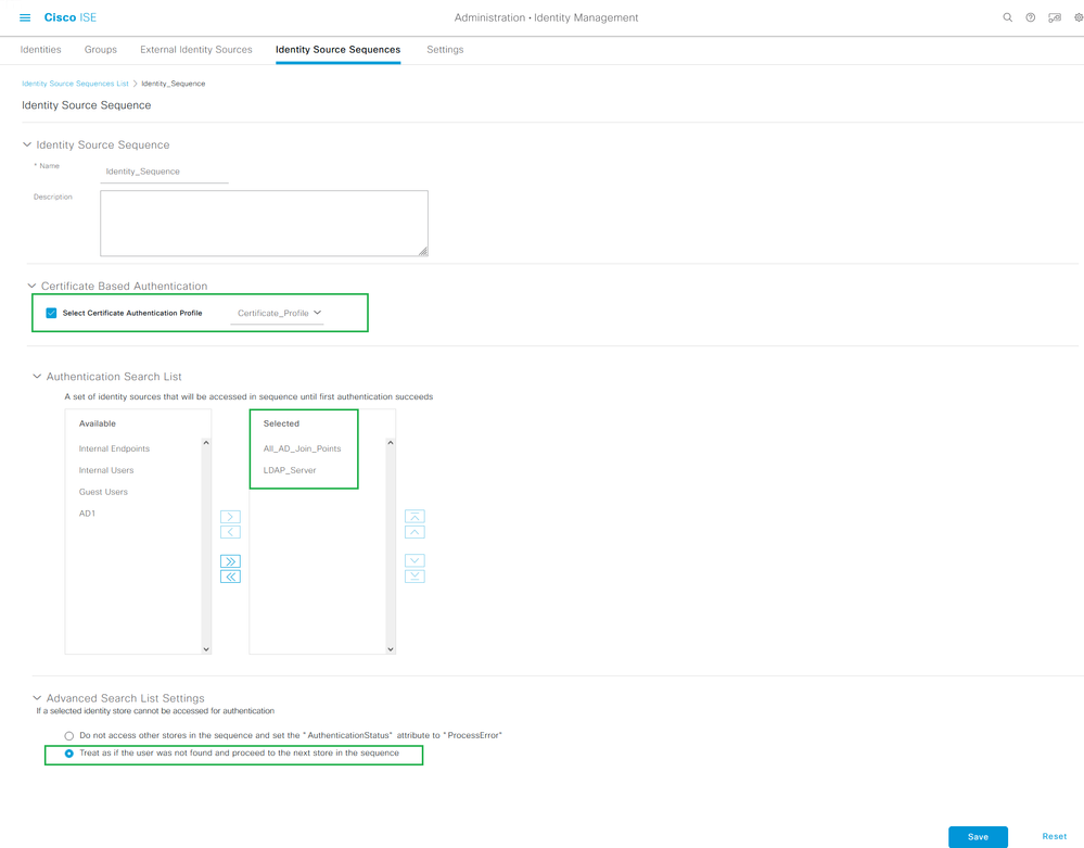 Configure EAP-TLS Authentication with ISE - Identity Source Sequence