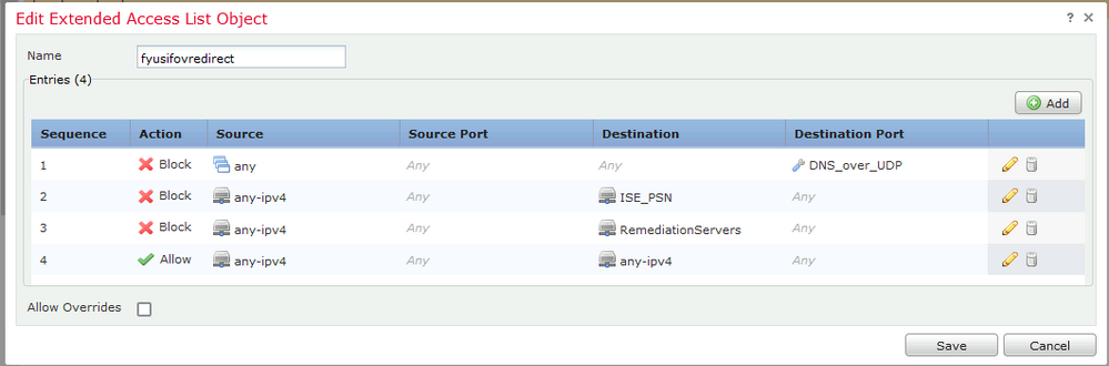 ASA configuration  - Add Redirect ACL Entries