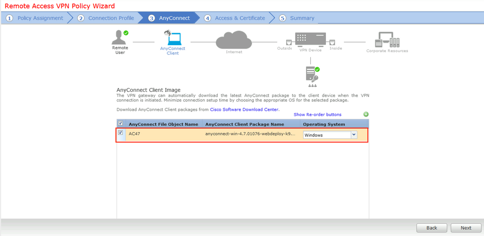 ASA configuration  - AnyConnect package that was configured previously